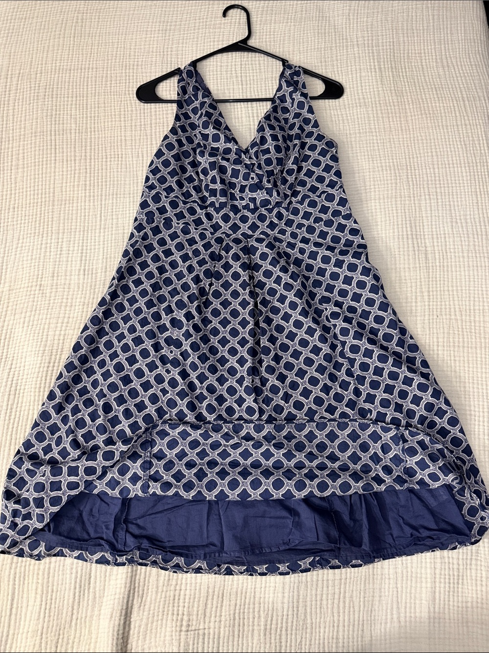 Lands' End Navy & White Geometric High-Low Dress